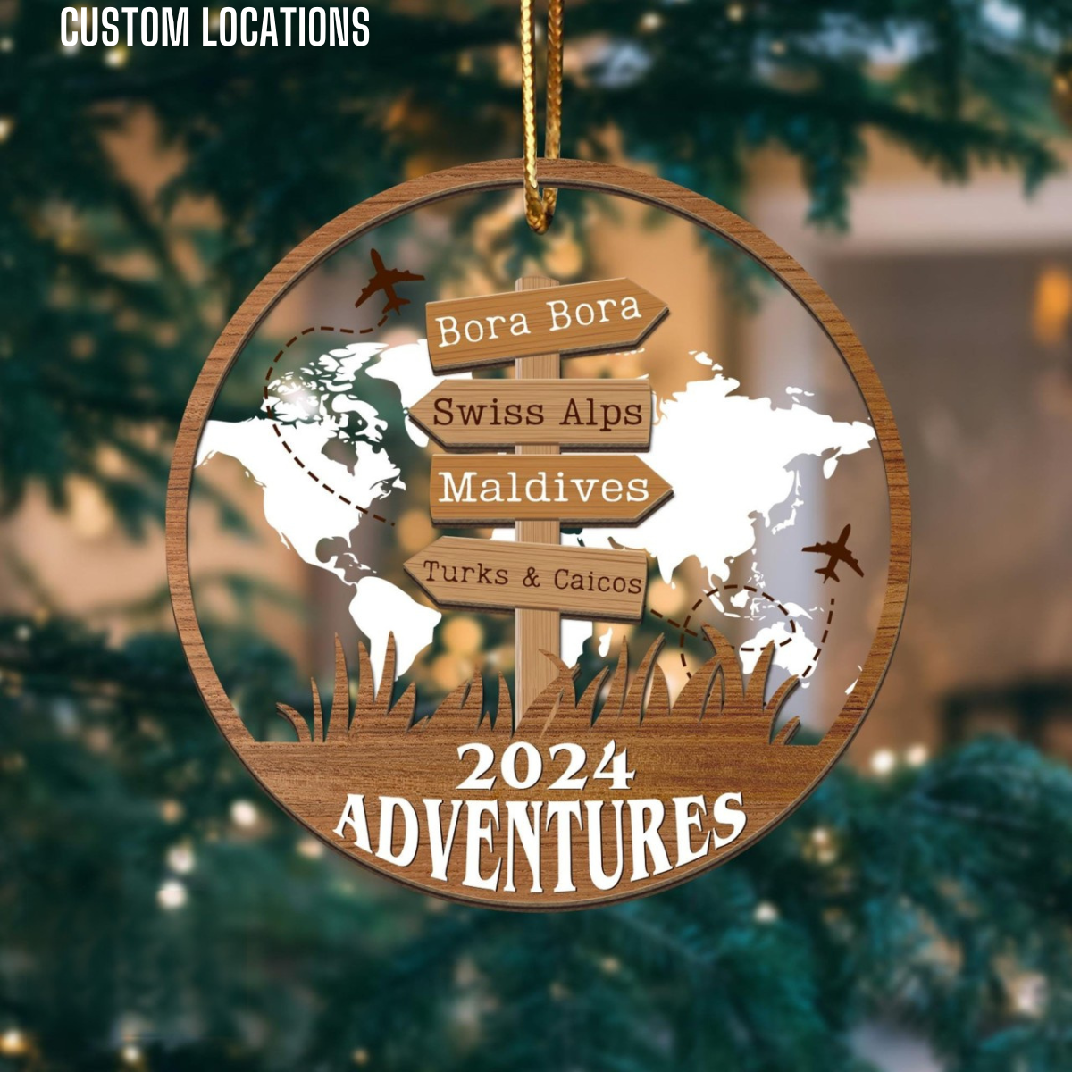 Personalized Travel Adventure Ornament, Custom Traveling Destination Ornament, Travel Gift, Christmas Gift, Gift for Travelers