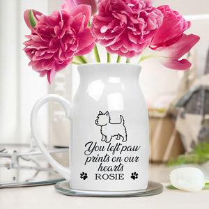 You Left Paw prints On Our Hearts Personalized Dog Memorial Gift Planter,Pet Memorial Gift Plant Pot,Custom Flower Pot with Bamboo Tray,Loss of Dog