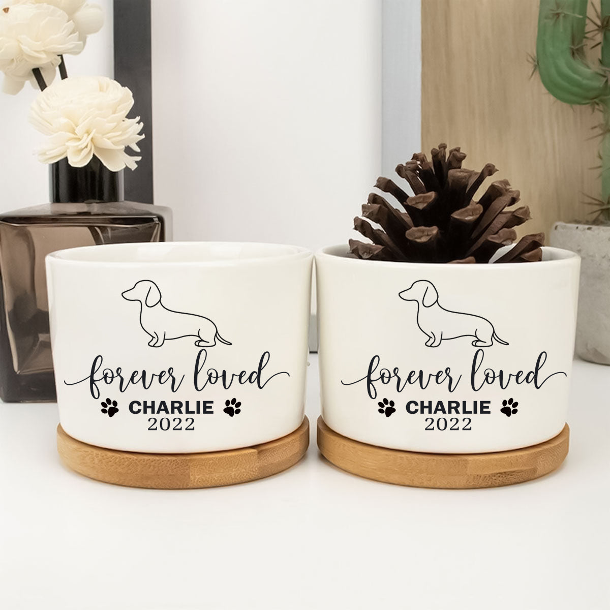 Forever Loved Dog Memorial Gift Planter,Custom Dog Breed Memorial Gift Plant Pot,Custom Flower Pot with Bamboo Tray,Loss of Dog,Never Forgotten Plant Pot