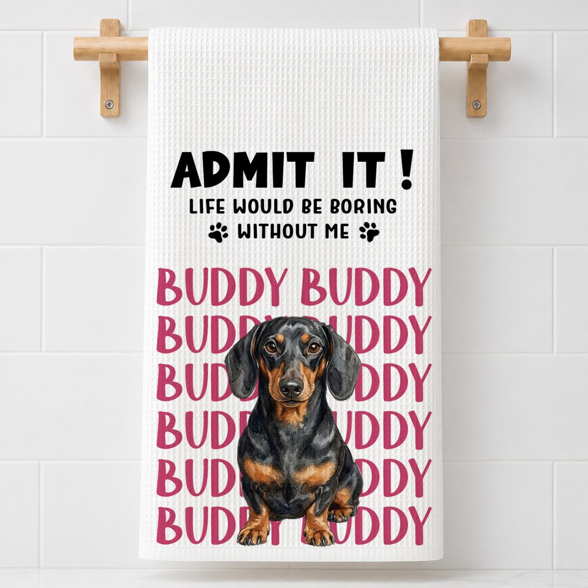 Admit It Funny Dog - Personalized Name Waffle Weave Kitchen Towel, Housewarming Gift