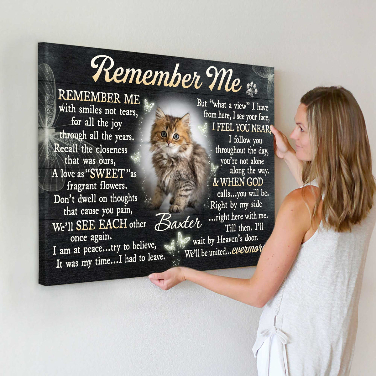 Memorial Pet Wall Art Canvas Remember Me Loss of Cat Gifts, Pet Memorial Gift