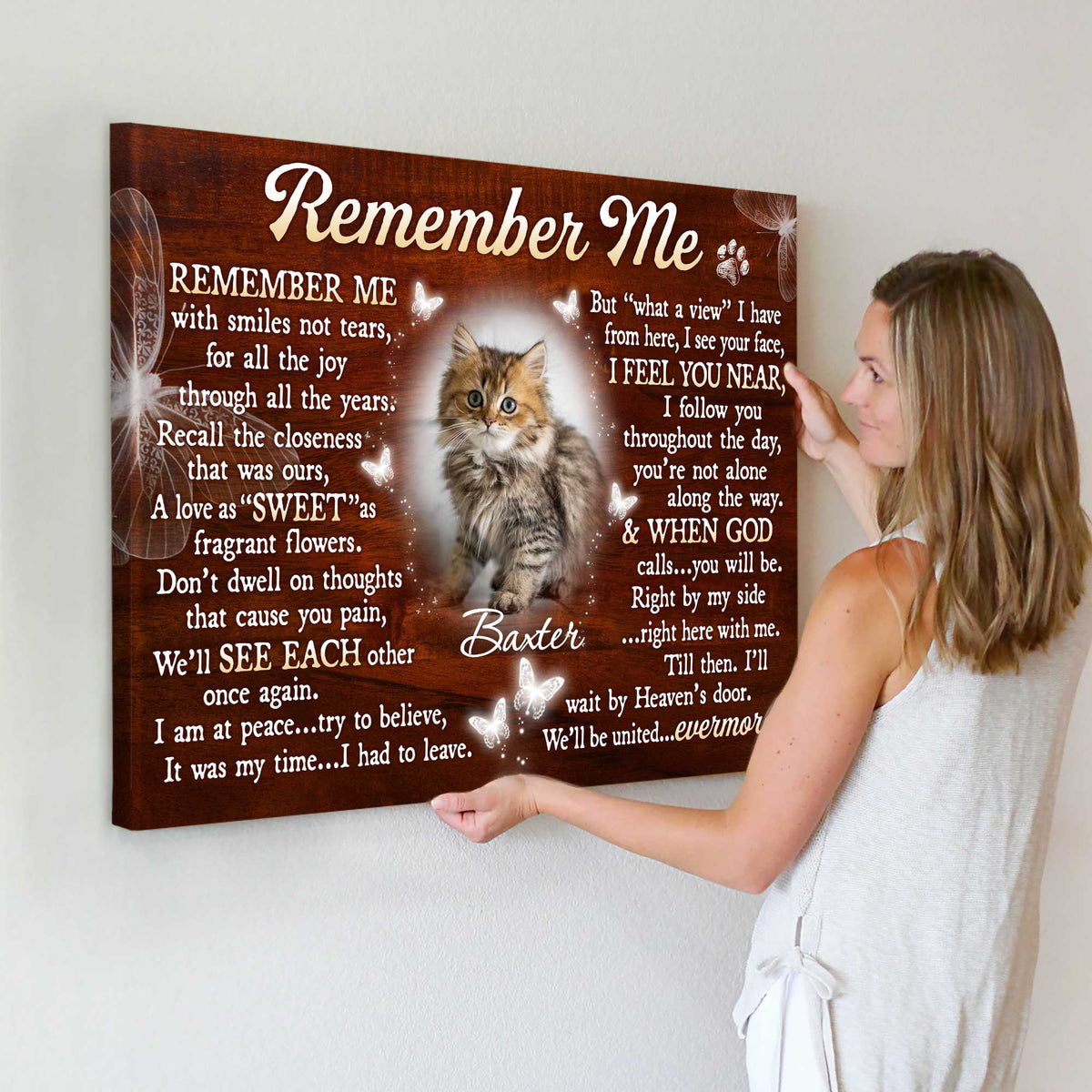 Memorial Pet Wall Art Canvas Remember Me Loss of Cat Gifts, Pet Memorial Gift