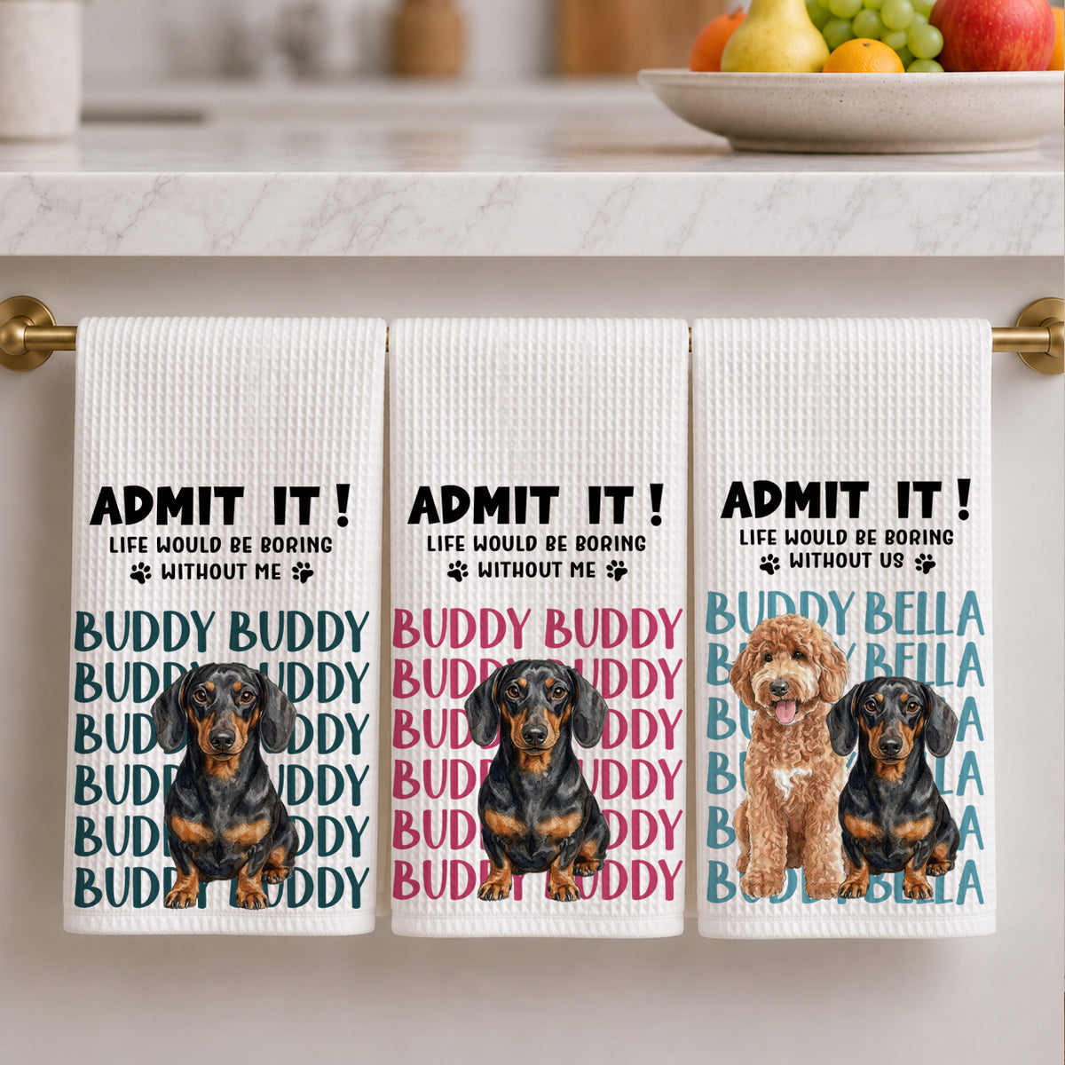 Admit It Funny Dog - Personalized Name Waffle Weave Kitchen Towel, Housewarming Gift