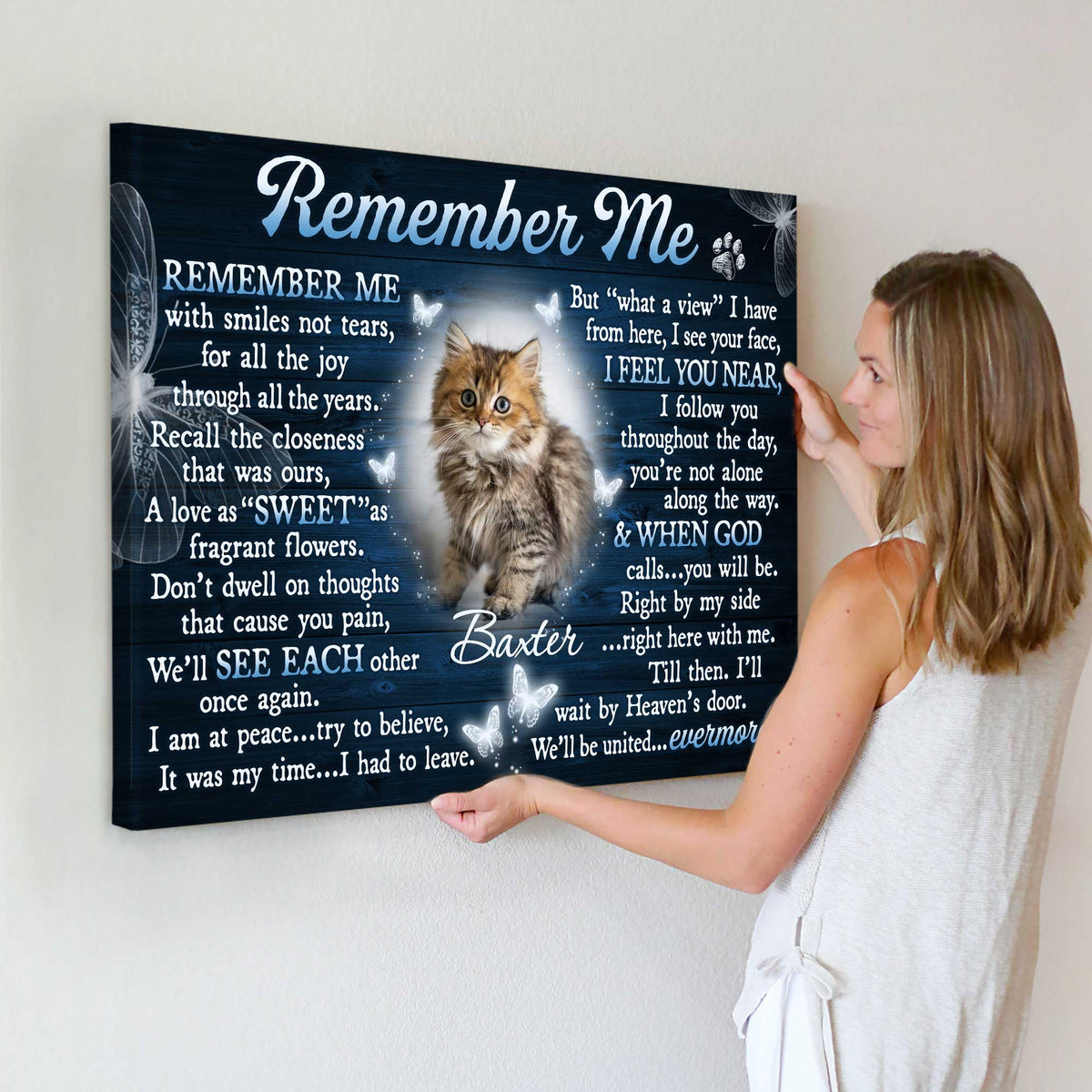Memorial Pet Wall Art Canvas Remember Me Loss of Cat Gifts, Pet Memorial Gift