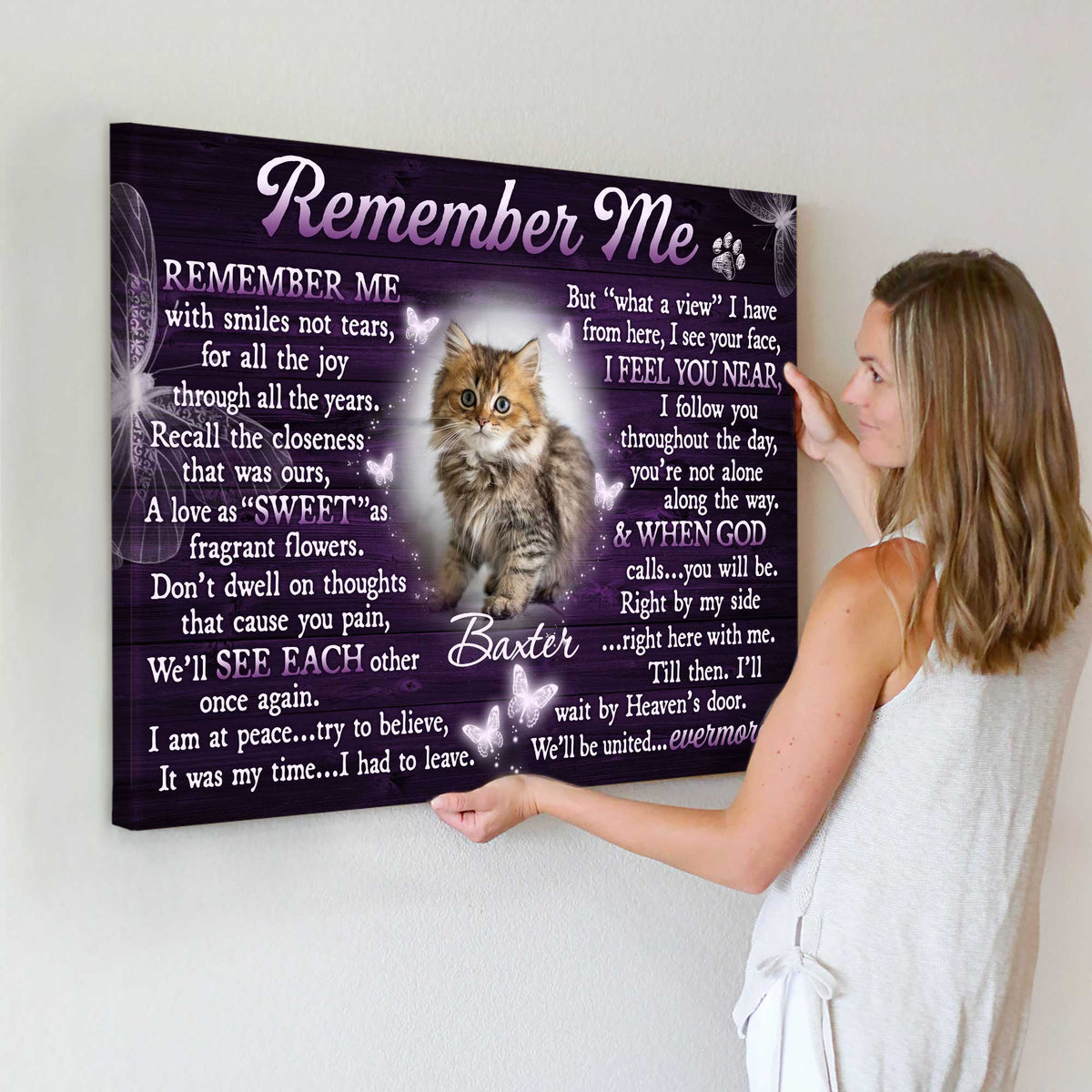 Memorial Pet Wall Art Canvas Remember Me Loss of Cat Gifts, Pet Memorial Gift