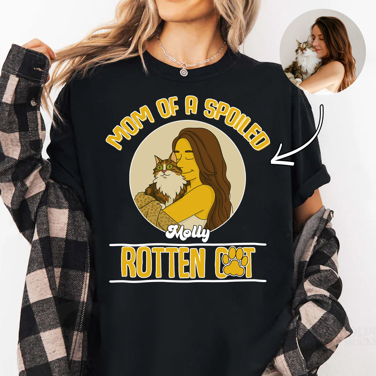 Mom Of A Spoiled Rotten Cat Simpsonize Potrait - Personalized Shirt For Cat Lovers, Gift For Cat Mom