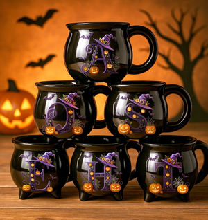 Brew & Boo - Personalized Halloween Black Ceramic Witch Mug - Halloween Gift For Family, Sisters, Friends, Siblings