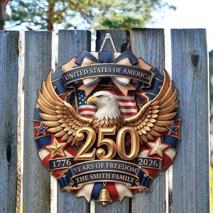 Custom Wood Sign - Personalized America 250th Anniversary Gifts For Mom, Dad, Brother, Sister, Kids - Family First, Forever Always