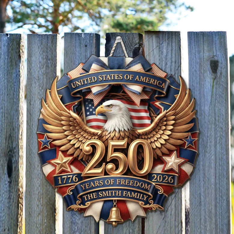 Custom Wood Sign - Personalized America 250th Anniversary Gifts For Mom, Dad, Brother, Sister, Kids - Family First, Forever Always