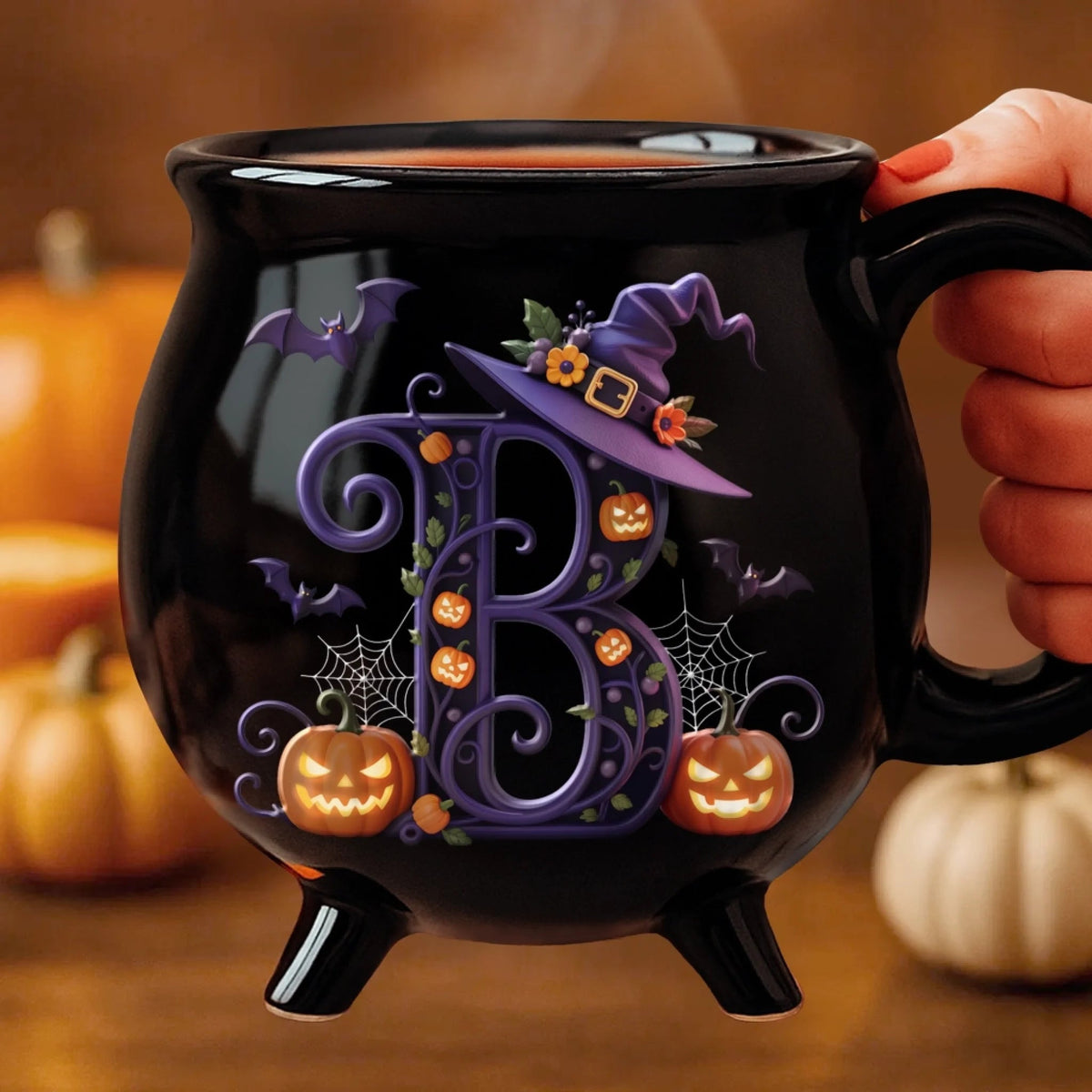 Brew & Boo - Personalized Halloween Black Ceramic Witch Mug - Halloween Gift For Family, Sisters, Friends, Siblings