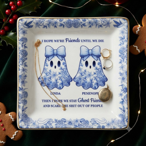 Cute Ghost Bestie Friends Until We Die Toile De Jouy Pattern - Personalized Ring Dish