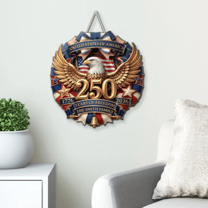 Custom Wood Sign - Personalized America 250th Anniversary Gifts For Mom, Dad, Brother, Sister, Kids - Family First, Forever Always