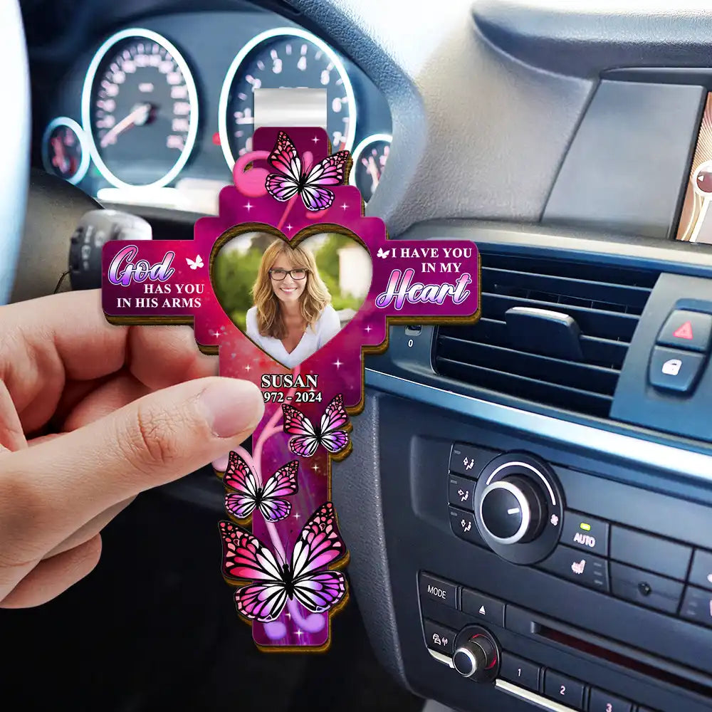 Custom Photo God Has You In His Arms - Personalized Custom Shaped Car Visor Clip