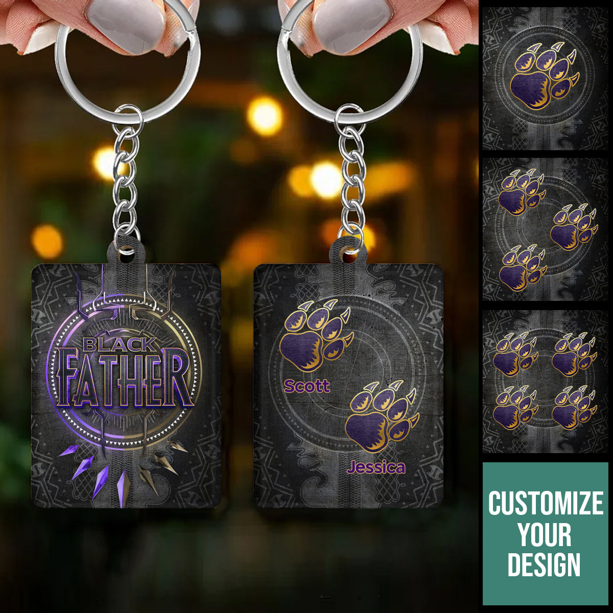 Panther Black Father - Personalized Acrylic Keychain - Gift For Father