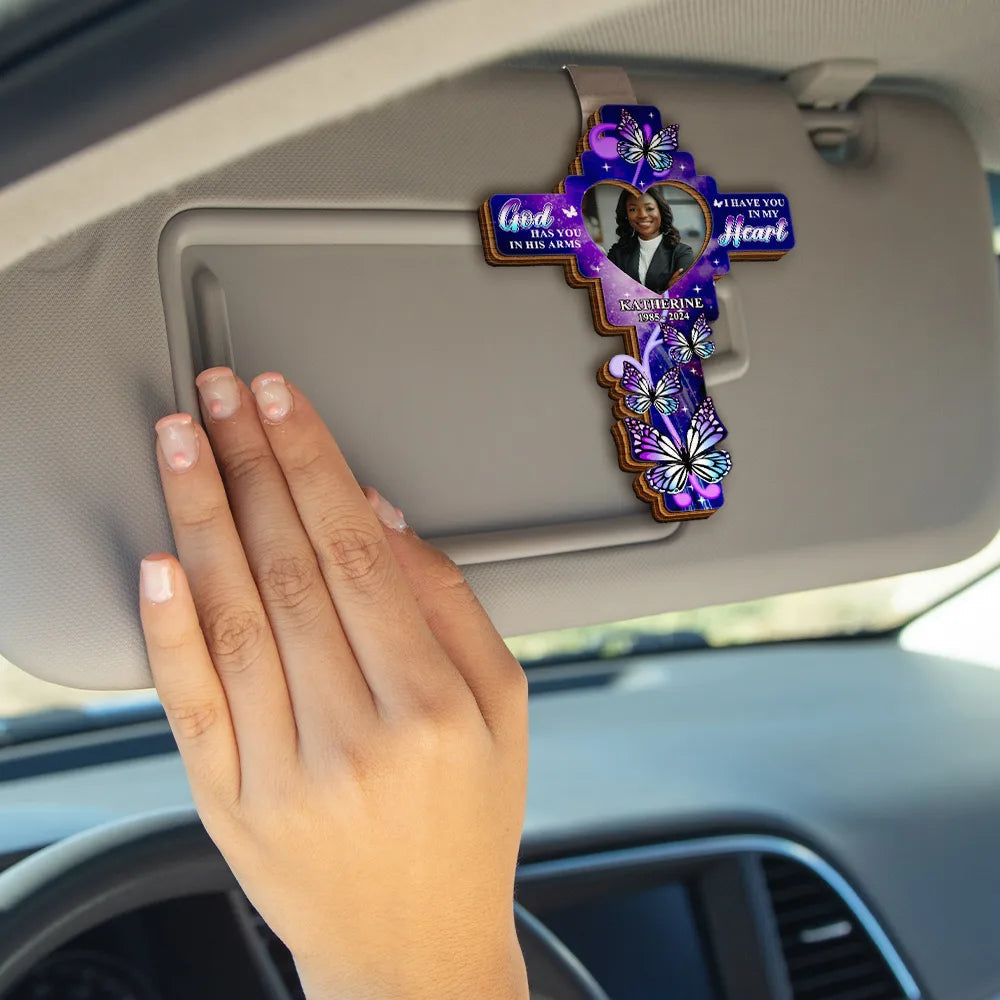 Custom Photo God Has You In His Arms - Personalized Custom Shaped Car Visor Clip