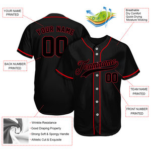 Custom Black Red Baseball Jersey