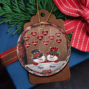 Papa Nana Snowman Christmas Grandparents - Personalized Circle Glass Ornament