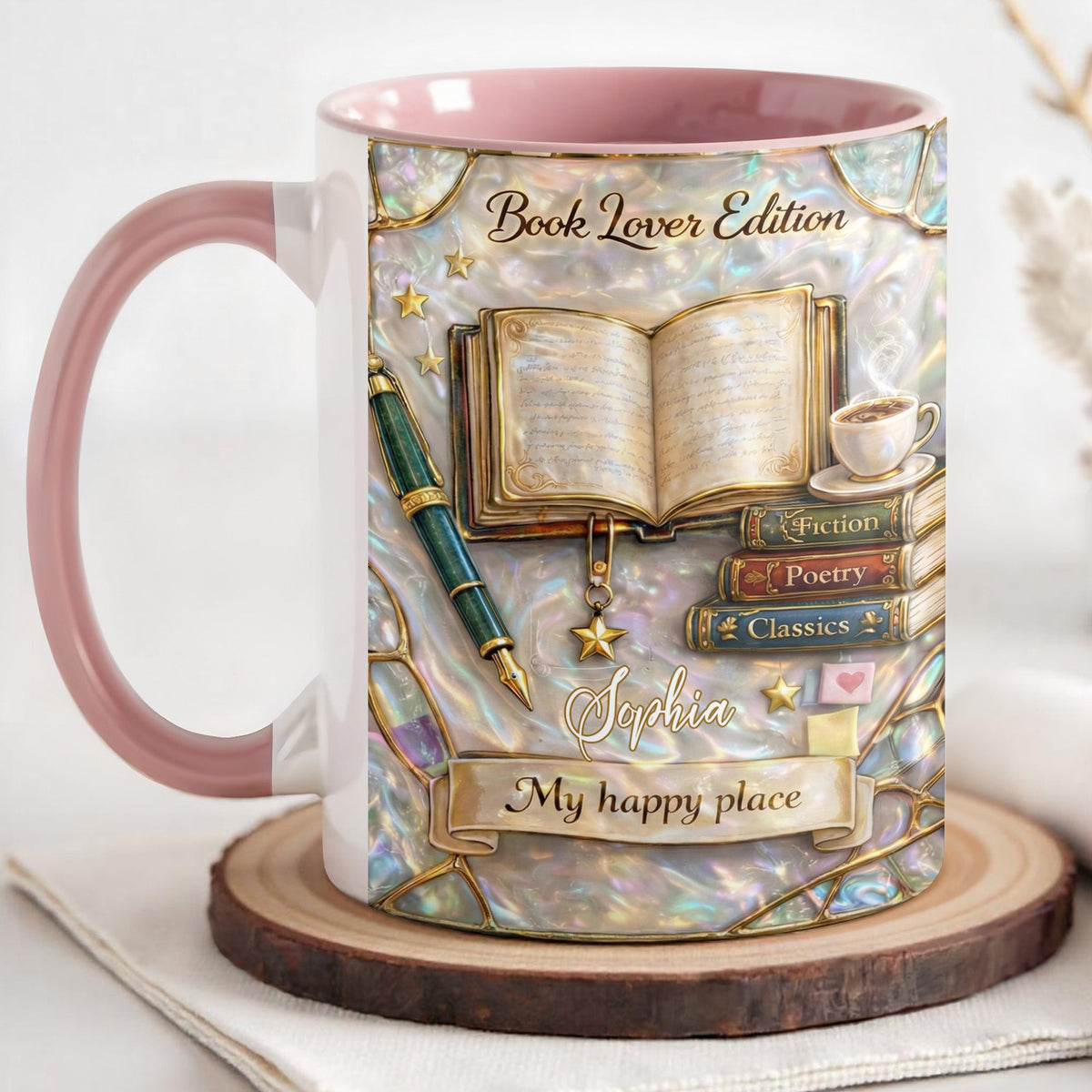 Book Lover Edition, My Happy Place With Books And Coffee, Custom Accent Mug, Gift for Book Lovers