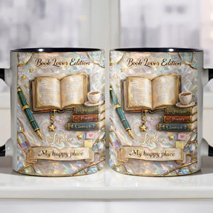 Book Lover Edition, My Happy Place With Books And Coffee, Custom Accent Mug, Gift for Book Lovers