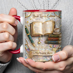 Book Lover Edition, My Happy Place With Books And Coffee, Custom Accent Mug, Gift for Book Lovers