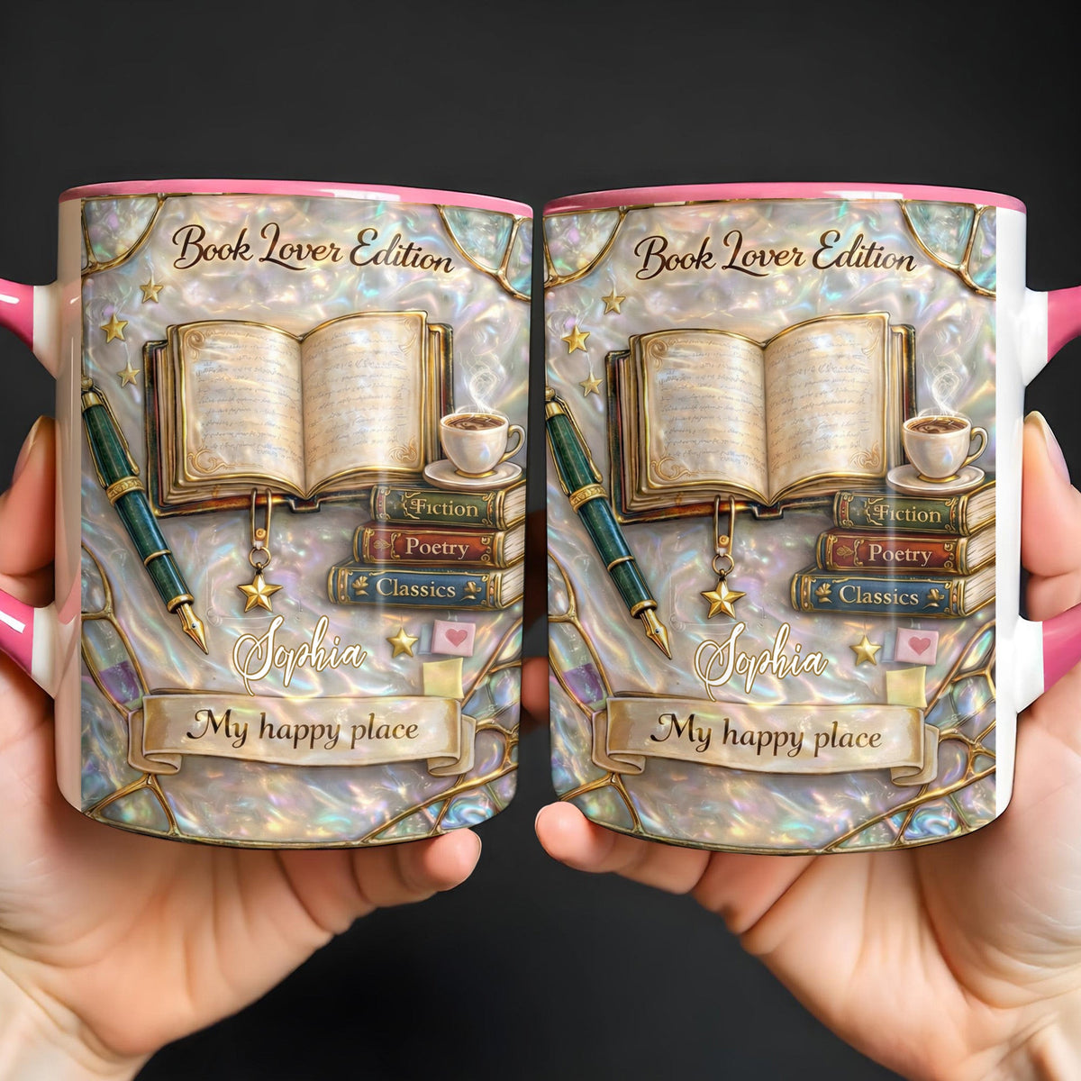 Book Lover Edition, My Happy Place With Books And Coffee, Custom Accent Mug, Gift for Book Lovers