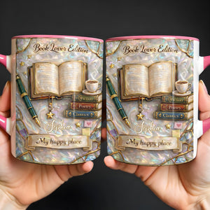 Book Lover Edition, My Happy Place With Books And Coffee, Custom Accent Mug, Gift for Book Lovers
