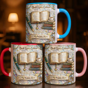 Book Lover Edition, My Happy Place With Books And Coffee, Custom Accent Mug, Gift for Book Lovers