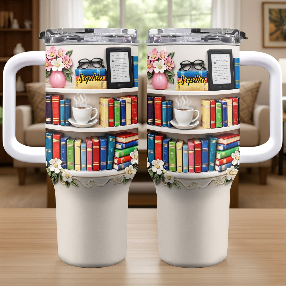 Books, Flowers, A Perfect Day With My Favorite Reads, Personalized 40oz Tumbler With Straw, Gift For Book Lovers