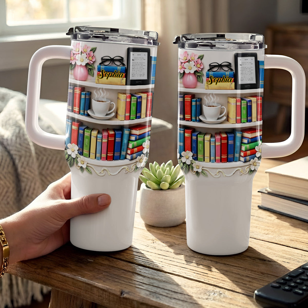 Books, Flowers, A Perfect Day With My Favorite Reads, Personalized 40oz Tumbler With Straw, Gift For Book Lovers