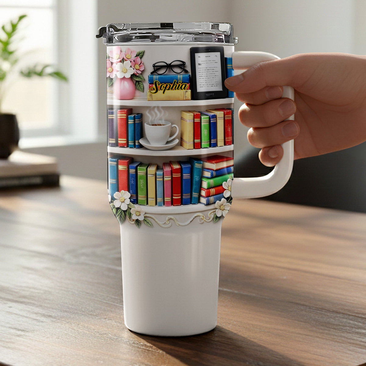 Books, Flowers, A Perfect Day With My Favorite Reads, Personalized 40oz Tumbler With Straw, Gift For Book Lovers