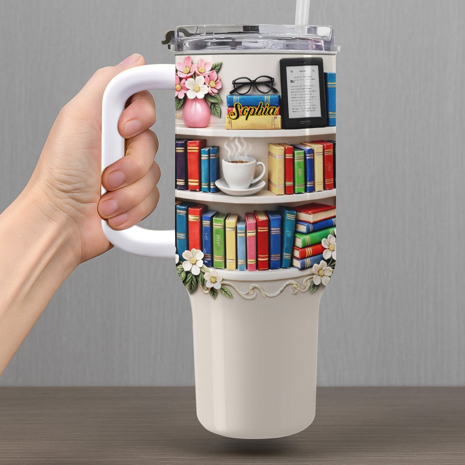 Books, Flowers, A Perfect Day With My Favorite Reads, Personalized 40oz Tumbler With Straw, Gift For Book Lovers