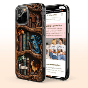 Dragons And Books Fantasy Design, Clear Phone Case, Gift For Book And Fantasy Lovers