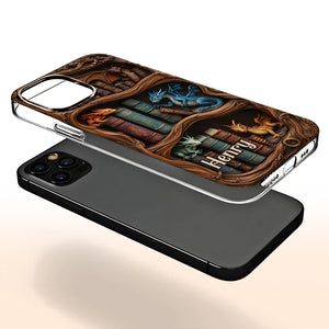 Dragons And Books Fantasy Design, Clear Phone Case, Gift For Book And Fantasy Lovers