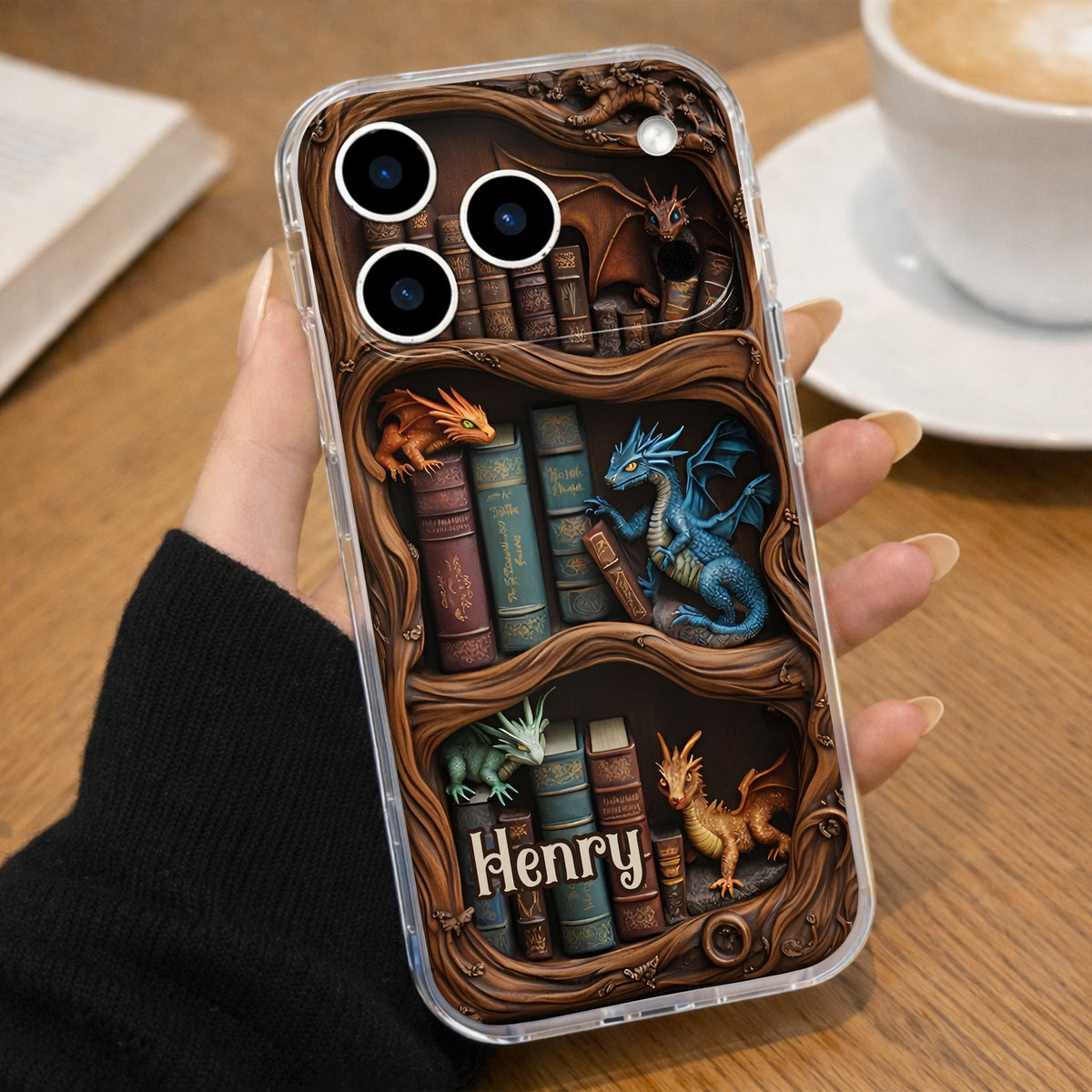 Dragons And Books Fantasy Design, Clear Phone Case, Gift For Book And Fantasy Lovers