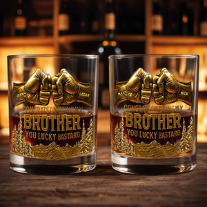 Congrats On Being My Brother, Fist Bump And Mountains Design, Personalized Custom Whiskey Glass, Gift For Brothers