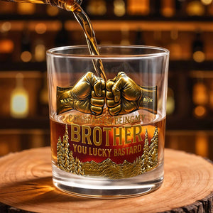 Congrats On Being My Brother, Fist Bump And Mountains Design, Personalized Custom Whiskey Glass, Gift For Brothers