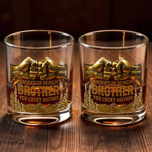 Congrats On Being My Brother, Fist Bump And Mountains Design, Personalized Custom Whiskey Glass, Gift For Brothers