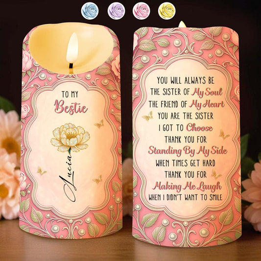 To My Bestie, Flower And Butterflies Design, Custom LED Candle, Gift For Best Friends