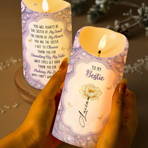 To My Bestie, Flower And Butterflies Design, Custom LED Candle, Gift For Best Friends