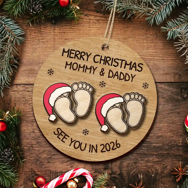 Baby Expecting See You In 2026 - Personalized 2-Layered Wooden Ornament