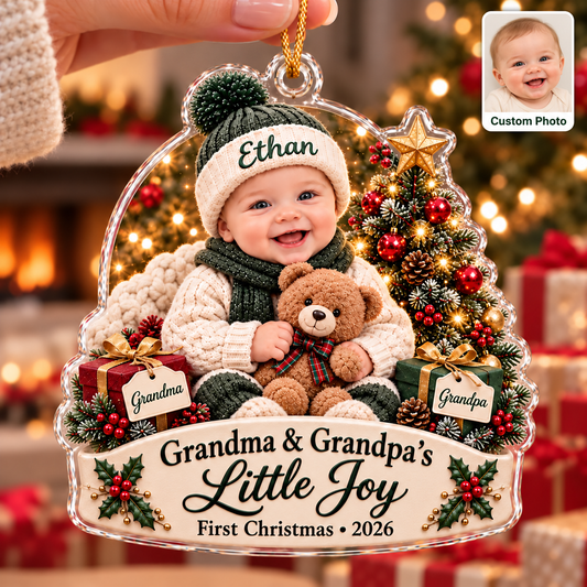 Personalized Grandbaby’s First Christmas Ornament 2026 – Grandma & Grandpa’s Little Joy, Custom Baby Name Keepsake, Gift for Grandparents
