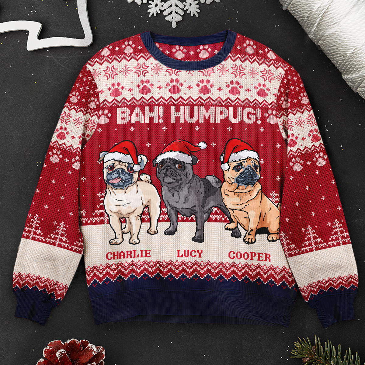 Bah Hum Pug Dog Lovers - Personalized Ugly Sweater Bah-Hum-Pug-Dog-Lovers-Personalized-Ugly-Sweater-3.png