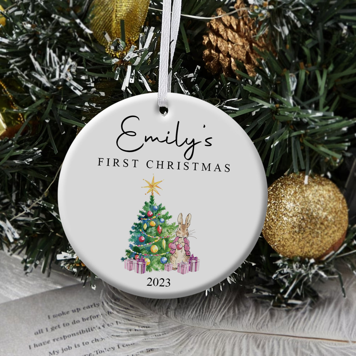 Rabbit's First Christmas Baby Girl - Personalized Ornament - Christmas Gift