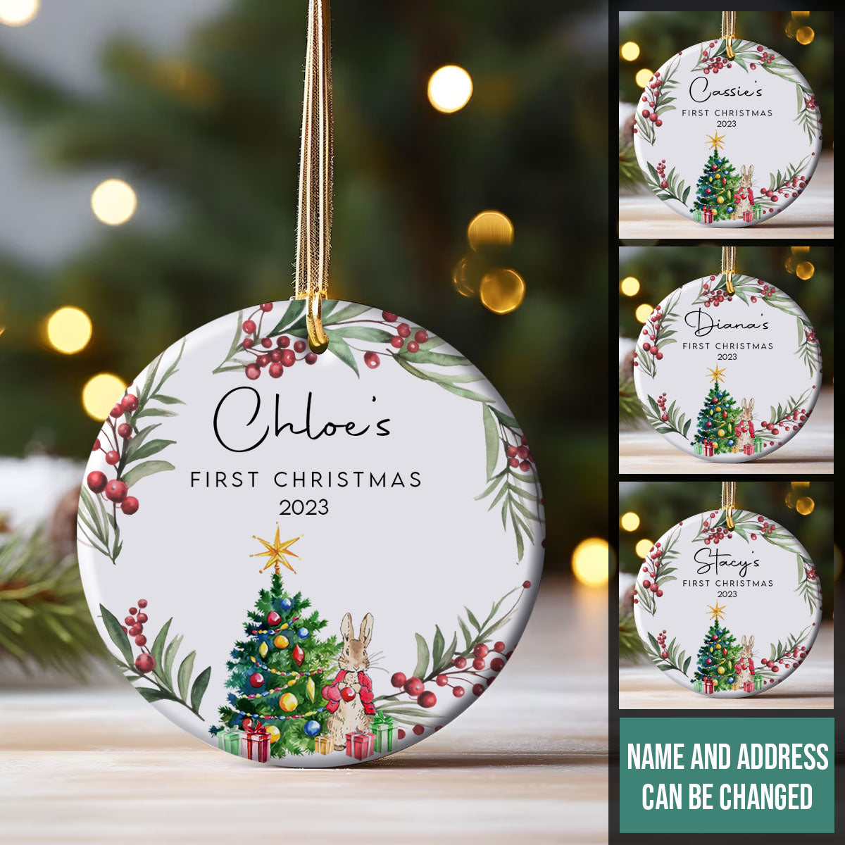 First Christmas Baby Rabbit - Personalized Ornament - Christmas Gift