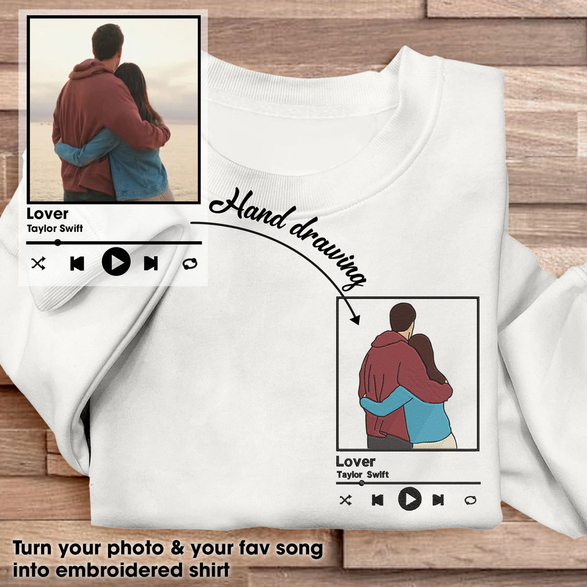 Custom Photo Love Song For Couple Embroidered Apparel