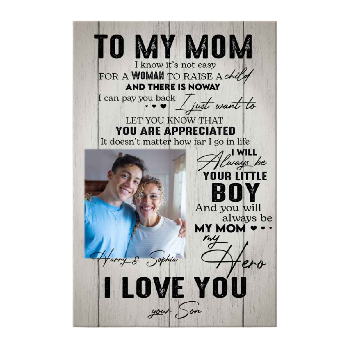 To My Mom From Daughter Son Vintage Custom Photo - Personalized Canvas - Loving, Birthday, Mother's Day Gift For Mom, Mother