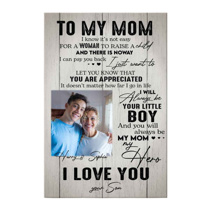 To My Mom From Daughter Son Vintage Custom Photo - Personalized Canvas - Loving, Birthday, Mother's Day Gift For Mom, Mother