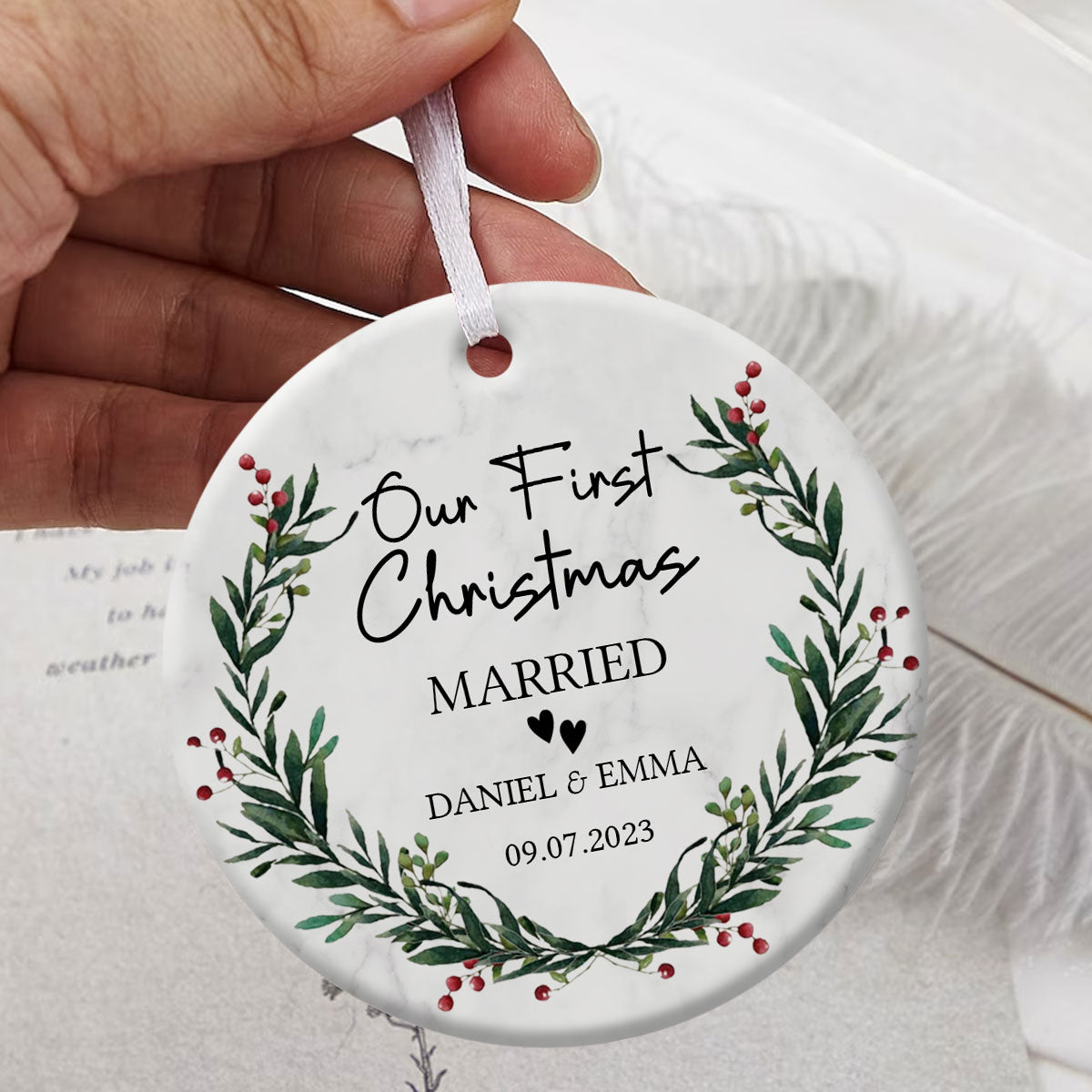 First Christmas Married Wedding Gift - Personalized Ornament - Christmas Gift For Newlywed Couple
