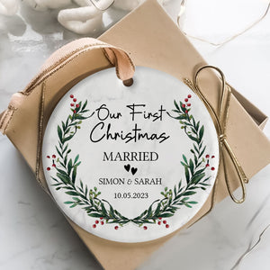 First Christmas Married Wedding Gift - Personalized Ornament - Christmas Gift For Newlywed Couple