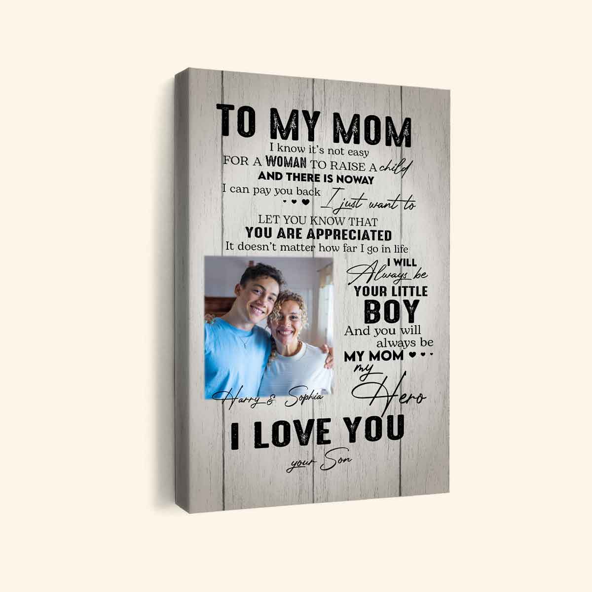 To My Mom From Daughter Son Vintage Custom Photo - Personalized Canvas - Loving, Birthday, Mother's Day Gift For Mom, Mother